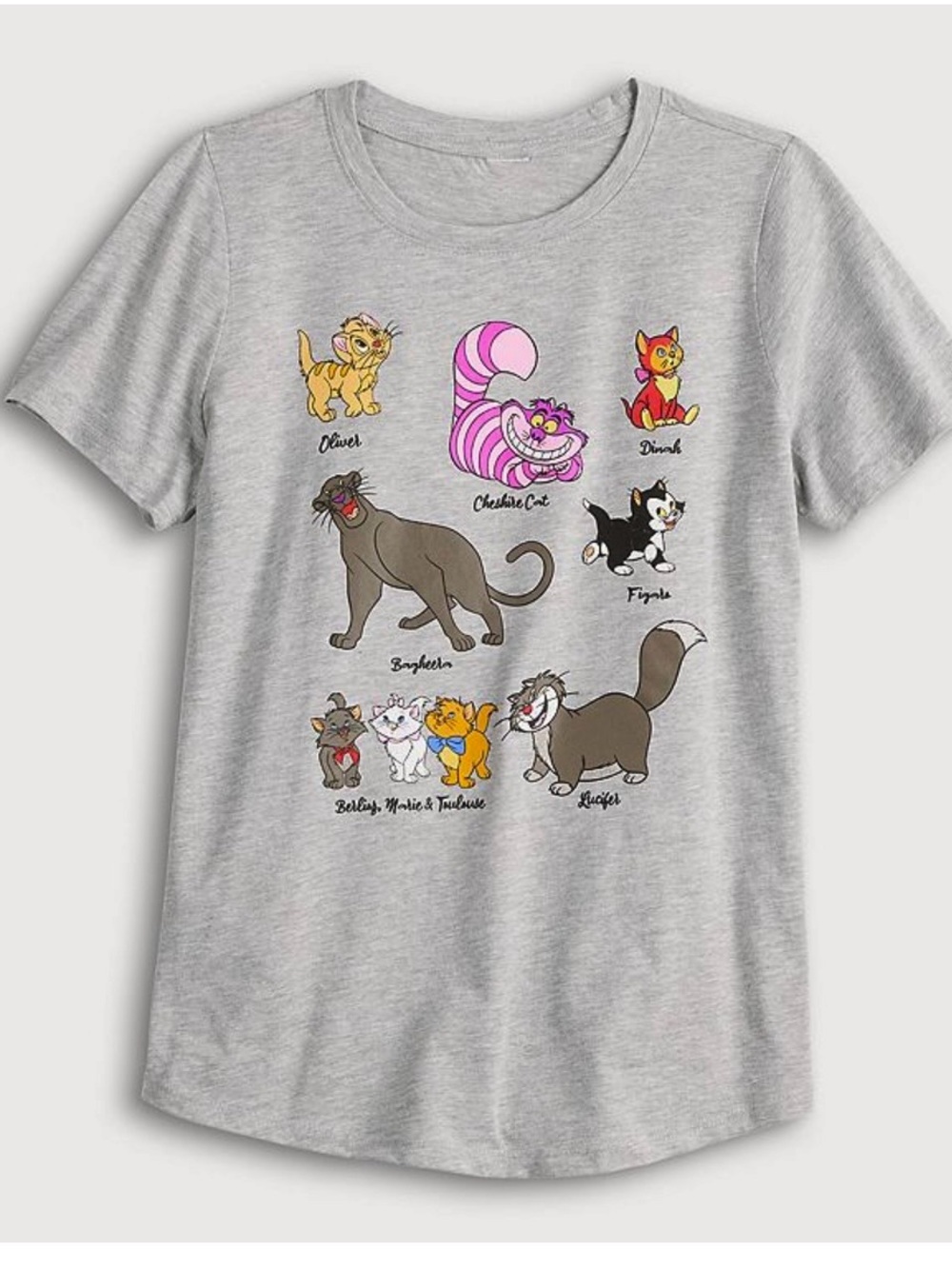 Disney Cat Characters Tee - Light Gray with Pink Accent